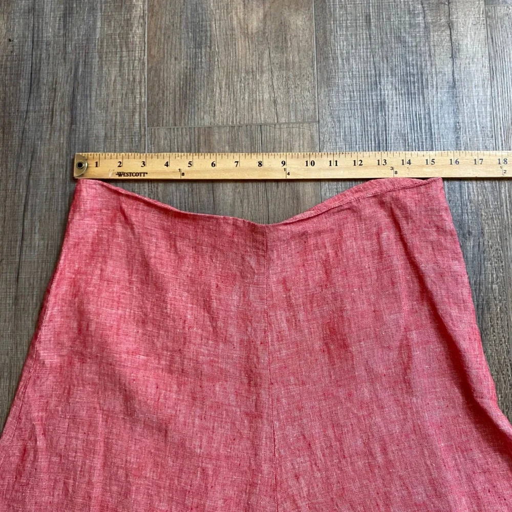 Womens Coral Red 100% Linen A-Line Flare Midi Skirt Size 8, Summer, Spring